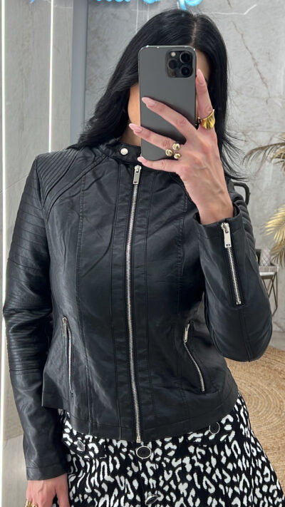 Τζάκετ Mao Δερματίνη/Μαύρο