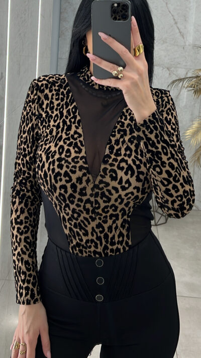 Κορμάκι με Διαφάνεια Λεοπάρ/Μπεζ