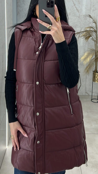 Αμάνικο Μπουφάν Δερματίνη/Μπορντό