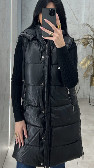 Αμάνικο Μπουφάν Δερματίνη/Μαύρο