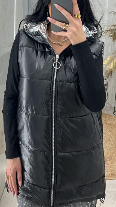 Μπουφάν Αμάνικο Μεταλιζέ/Μαύρο