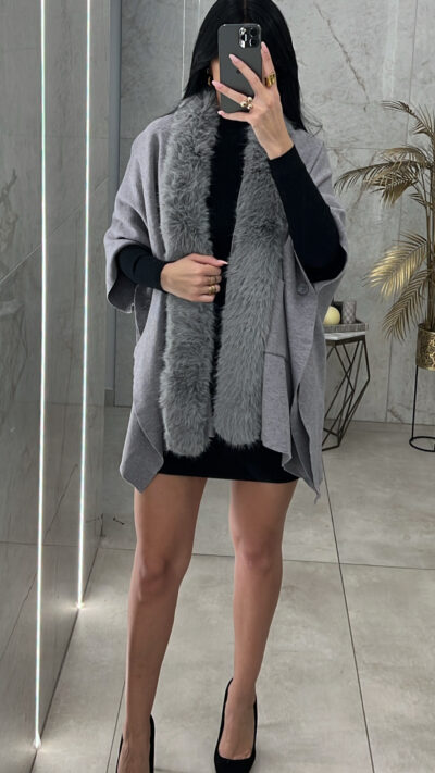 Ζακέτα πλεκτή με γούνα/γκρι