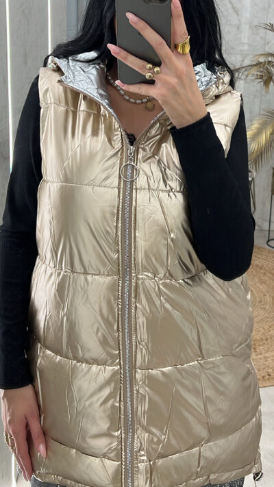 Μπουφάν αμάνικο μεταλιζέ ροζ χρυσό