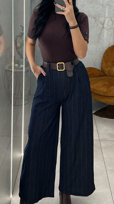 Παντελόνα  ριγέ 53528/Μπλε