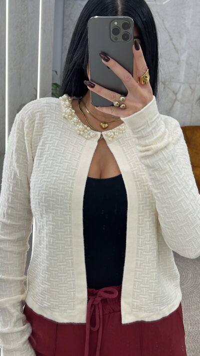 Ζακέτα με Πέρλες ZS5303/Εκρού