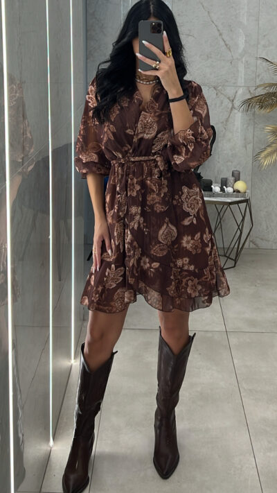 Φόρεμα Εμπριμέ/Καφέ