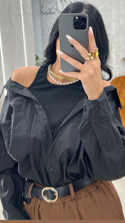 Πουκάμισο με Ενσωματωμένο Τοπ/Μαύρο