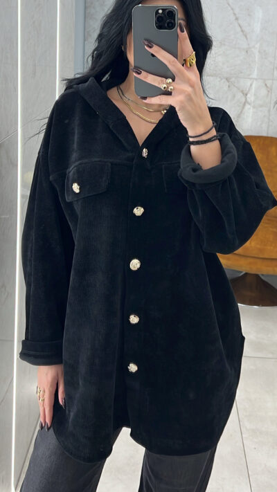 Κοτλέ Oversized Πουκάμισο/Μαύρο