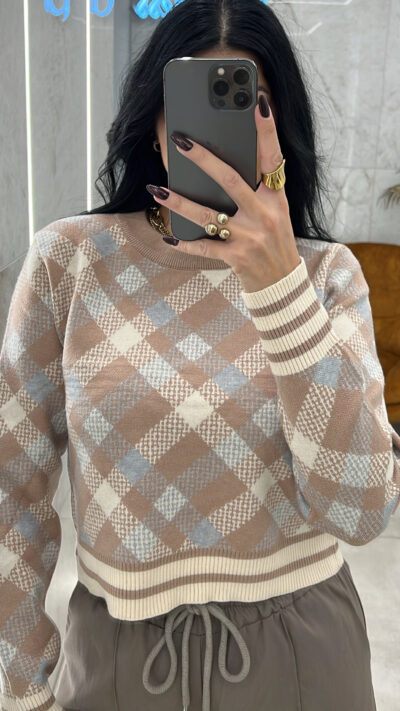 Πλεκτή Μπλούζα Καρό/Ταμπά