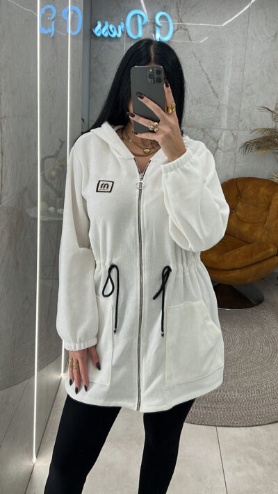 Ζακέτα Κοτλέ με Κορδόνι/Λευκό