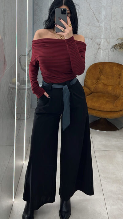 Παντελόνα με Ζωνάκι Δερματίνη/Μαύρο