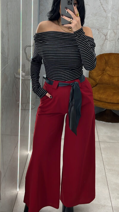 Παντελόνα με Ζωνάκι Δερματίνη/Μπορντό