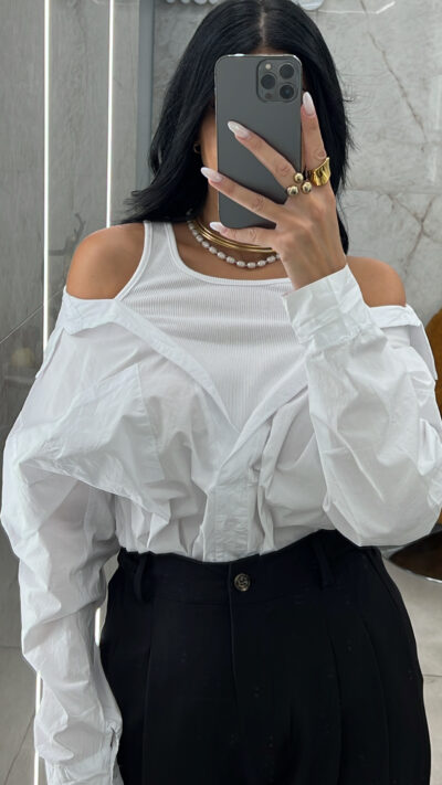 Πουκάμισο με Ενσωματωμένο Τοπ/Λευκό