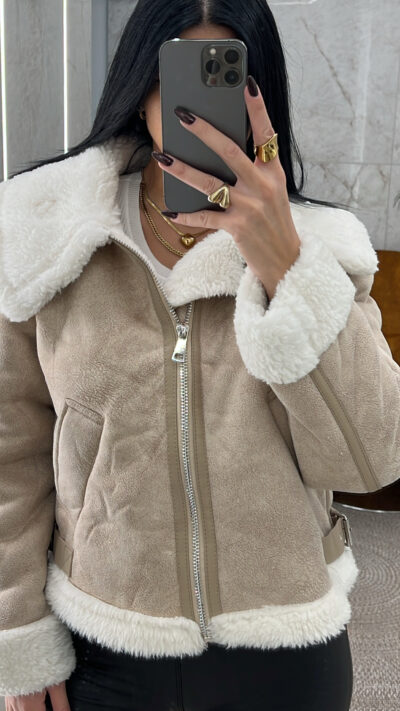 Τζάκετ Πρόβατο με Γιακά/Μπεζ