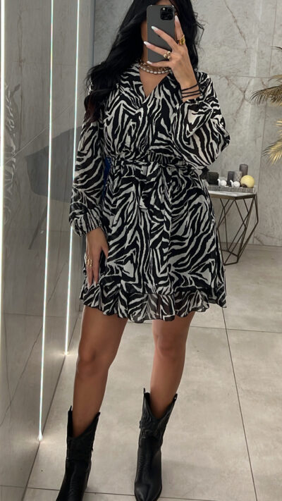 Φόρεμα Animal Κρουαζέ/Ζεβρέ Λευκό