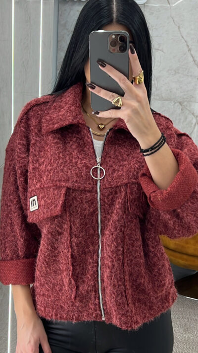 Oversized Τζάκετ Mohair/Μπορντό