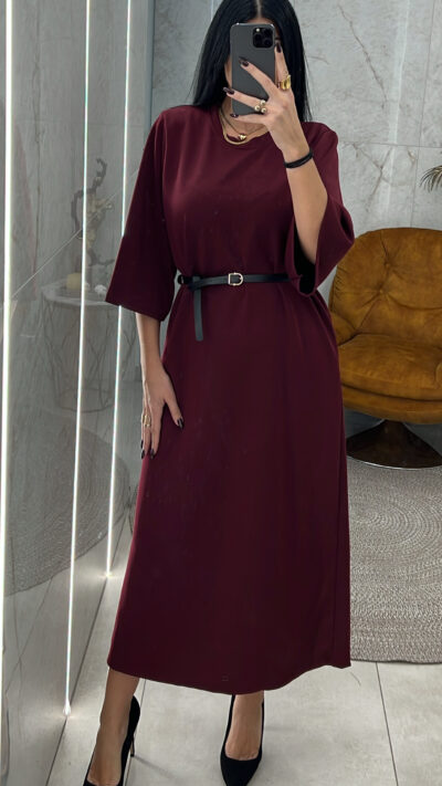 Φόρεμα Maxi με Ζωνάκι/Μπορντό