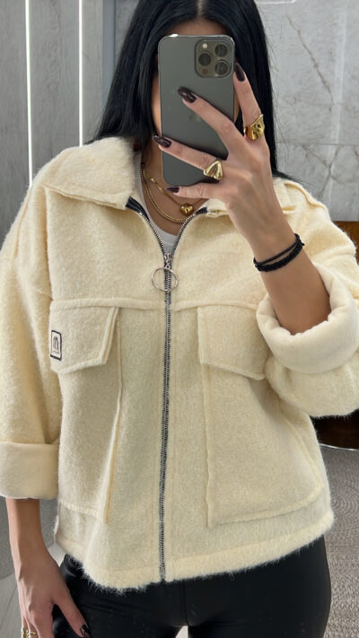 Oversized Τζάκετ Mohair/Εκρού