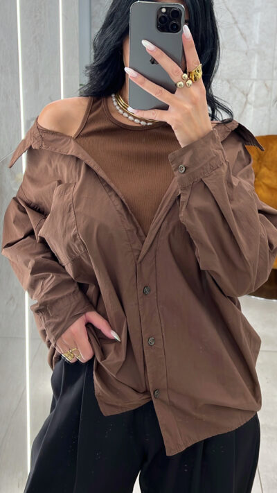 Πουκάμισο με Ενσωματωμένο Τοπ/Καφέ