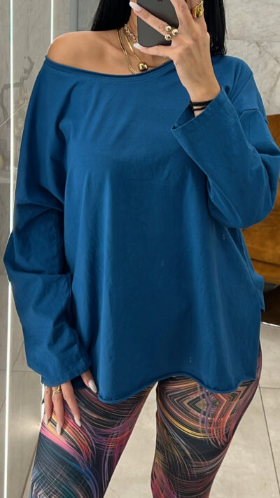 Βαμβακερή Oversized Μπλούζα/Πετρόλ