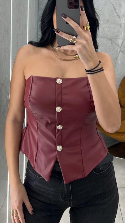 Στράπλες Τοπ Δερματίνη/Μπορντό