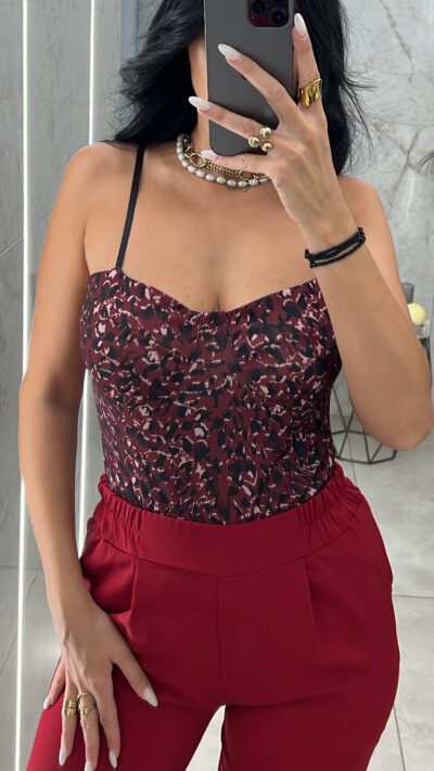 Κορμάκι Τιράντα Εμπριμέ/Μπορντώ