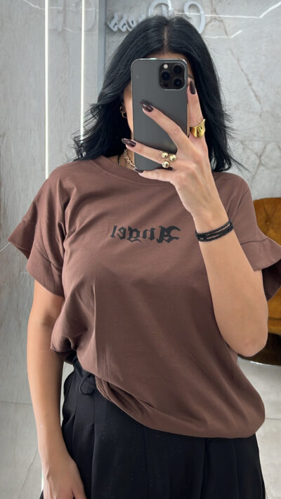 T-shirt Angel Strass/Καφέ