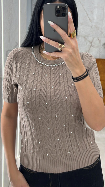 Πλεκτή Μπλούζα Πέρλες/Πούρο