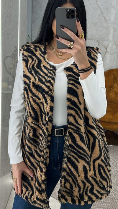 Αμάνικο Γιλέκο J6161/Animal Print Καφέ-Μαύρο