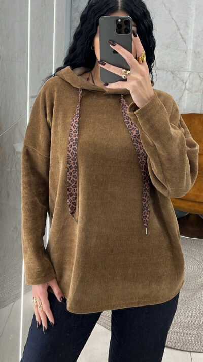 Φούτερ με κουκούλα 91084/Καφέ