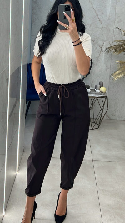 Παντελόνι ψηλόμεσο 22330/καφέ σκούρο