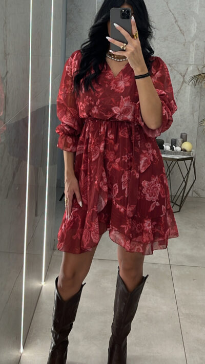 Φόρεμα Εμπριμέ/Μπορντώ