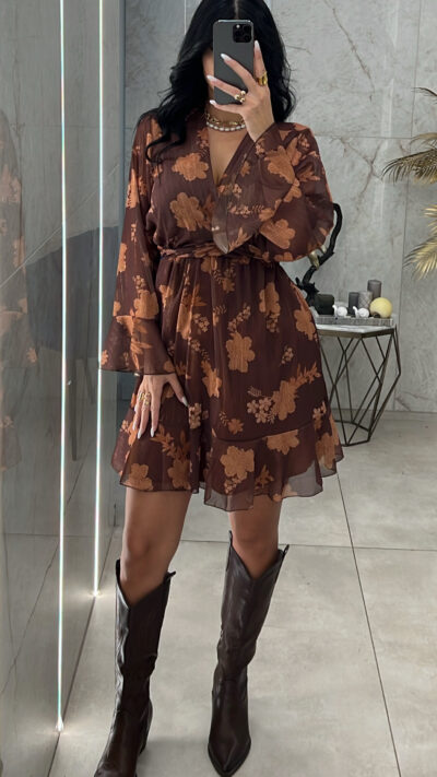 Φόρεμα Mini floral/Καφέ