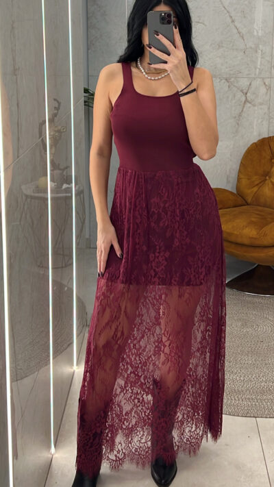 Φόρεμα με Δαντέλα 4531/Μπορντώ