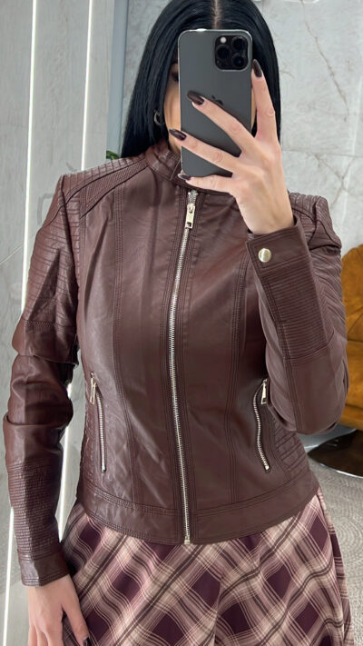 Τζάκετ Mao Δερματίνη AY102/Μελιτζανί