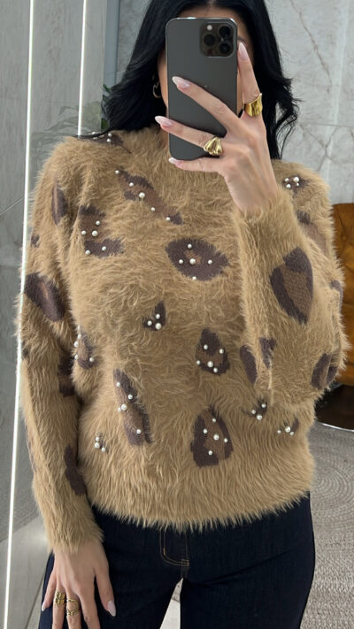 Μάλλινη Μπλούζα 590987/Μπεζ-Καφέ