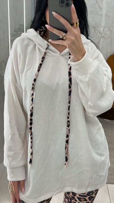 Μπλούζα Κοτλέ με Κουκούλα 19652/Λευκό