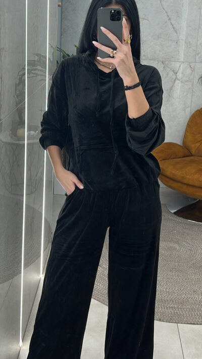 Σετ Φόρμας Βελουτέ με Κουκούλα 3672/Μαύρο