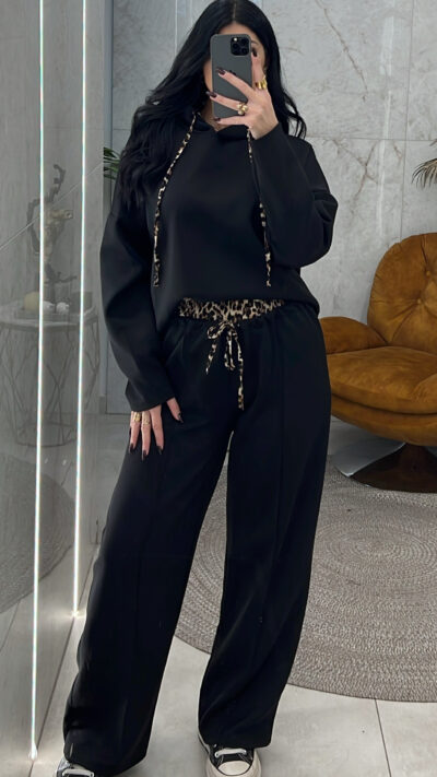 Σετ Φόρμας με animal λεπτομέρειες 3155/Μαύρη