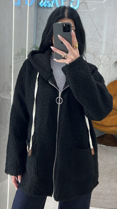 Ζακέτα Teddy Μπουκλέ 16063/Μαύρη