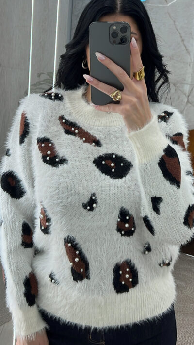 Μάλλινη Μπλούζα 590987/Λευκό-Μαύρο