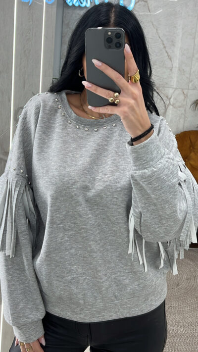 Μπλούζα με κρόσια και τρουκς 21731/Γκρι