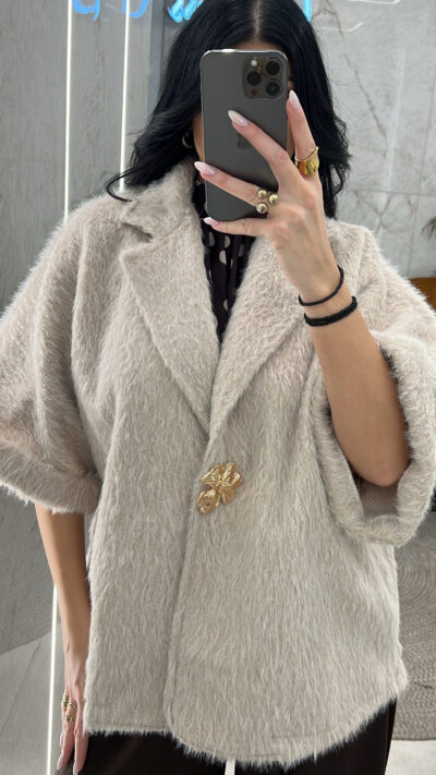 Mohair Ζακέτα με Καρφίτσα/Μπεζ