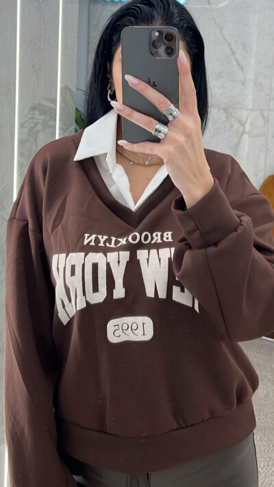 Φούτερ με ενσωματωμένο πουκάμισο 7633/Καφέ