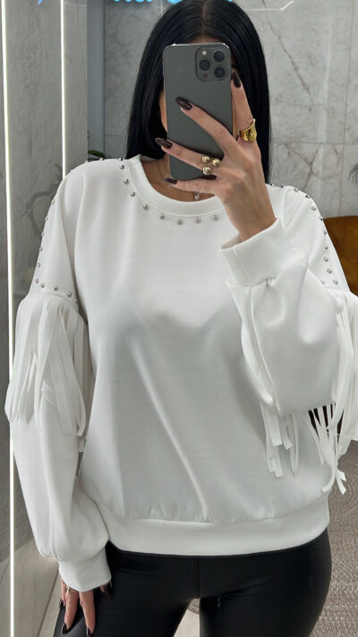 Φούτερ με κρόσια και τρουκς 21731/Λευκό