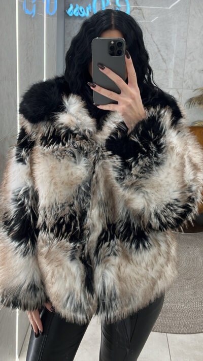 Γούνα οικολογική 22001/Μαύρο-Μπεζ