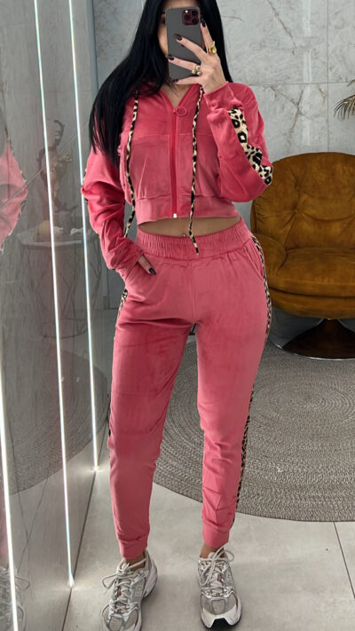 Σετ φόρμας βελουτέ με animal λεπτομέρειες 8222/Ροζ