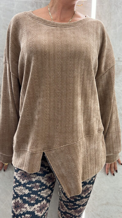 Μπλούζα βελουτέ με λεπτομέρεια φερμουάρ 25931/Μπεζ