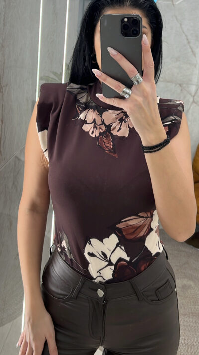 Μπλούζα floral με βάτες 18301/Καφέ