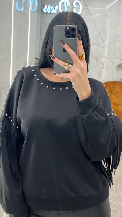 Μπλούζα με κρόσια και τρουκς 21731/Μαύρο